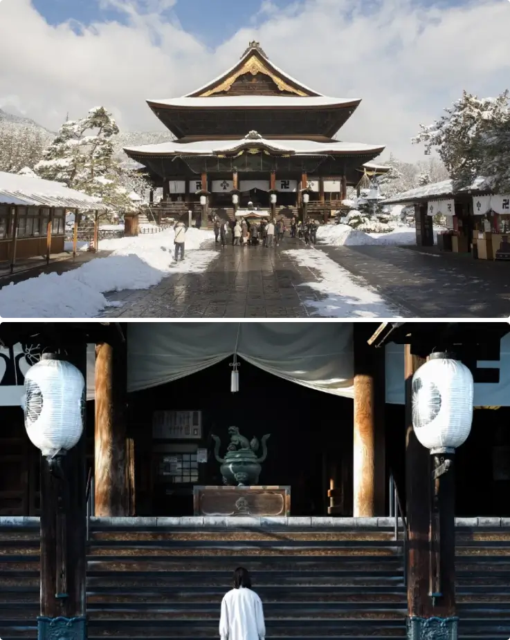 Exterior of Zenkoji Temple in the winter